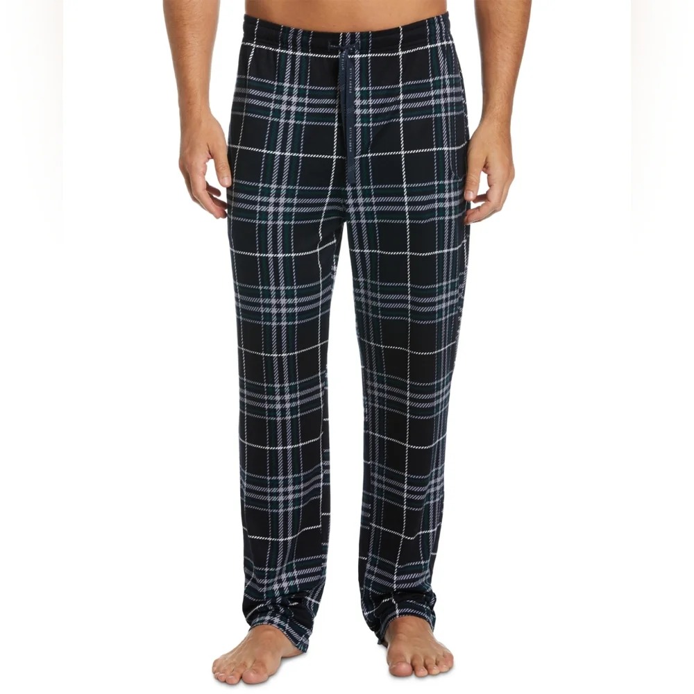 Perry Ellis Portfolio Men's Plaid Knit Pajama Pants - Dark Green - Picture 1 of 6